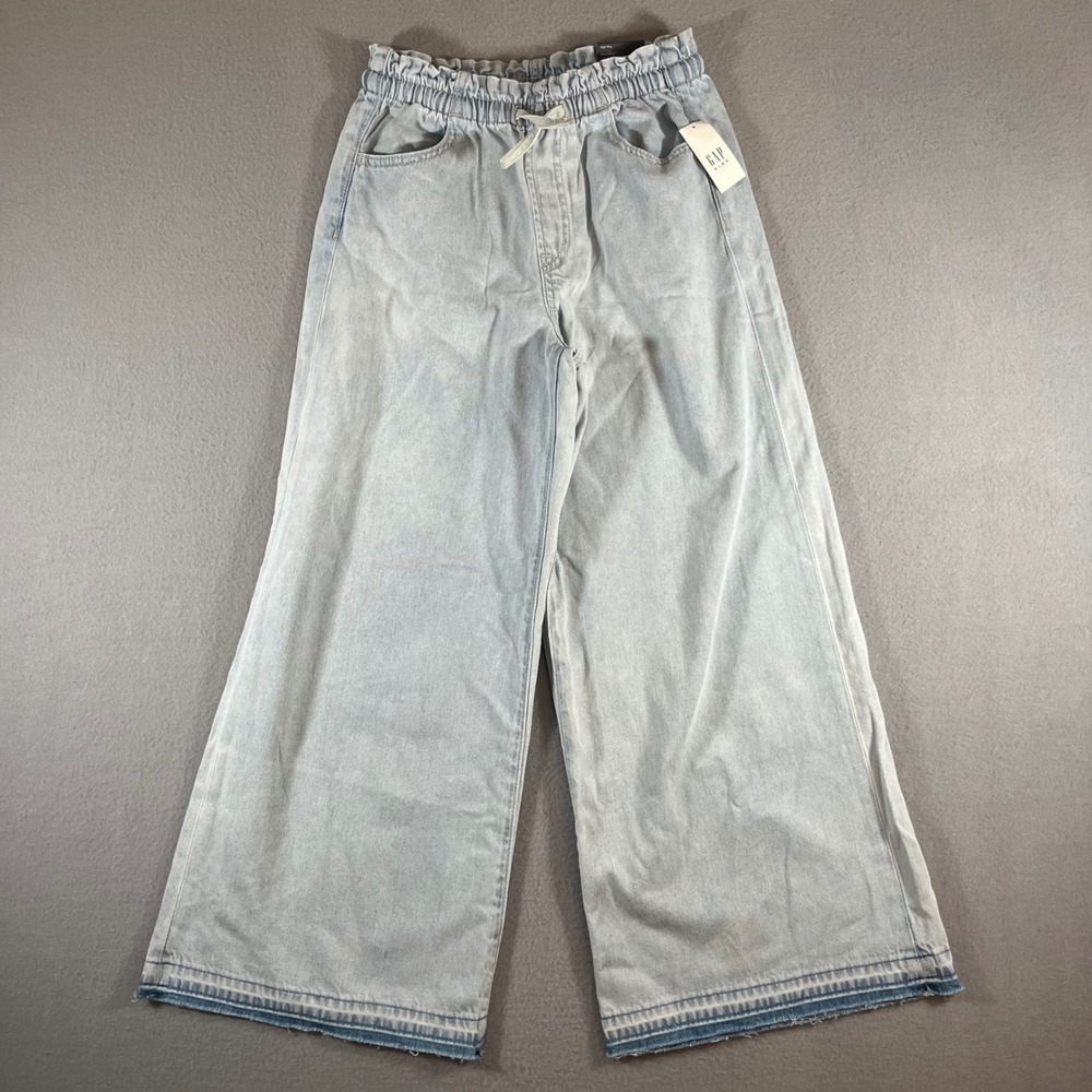 Gap Kids Girls SuperLight Baggy Jeans Light Wash Wide Leg High Rise Size L 10/12
